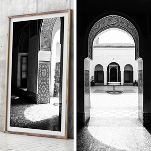 Black and white print, monochrome interior, black and white wall art, morocco