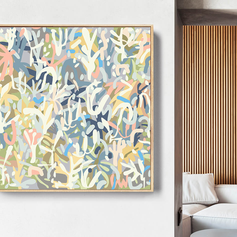 pastel toned art print brisbane artist light blue tones and green tones on a canvas