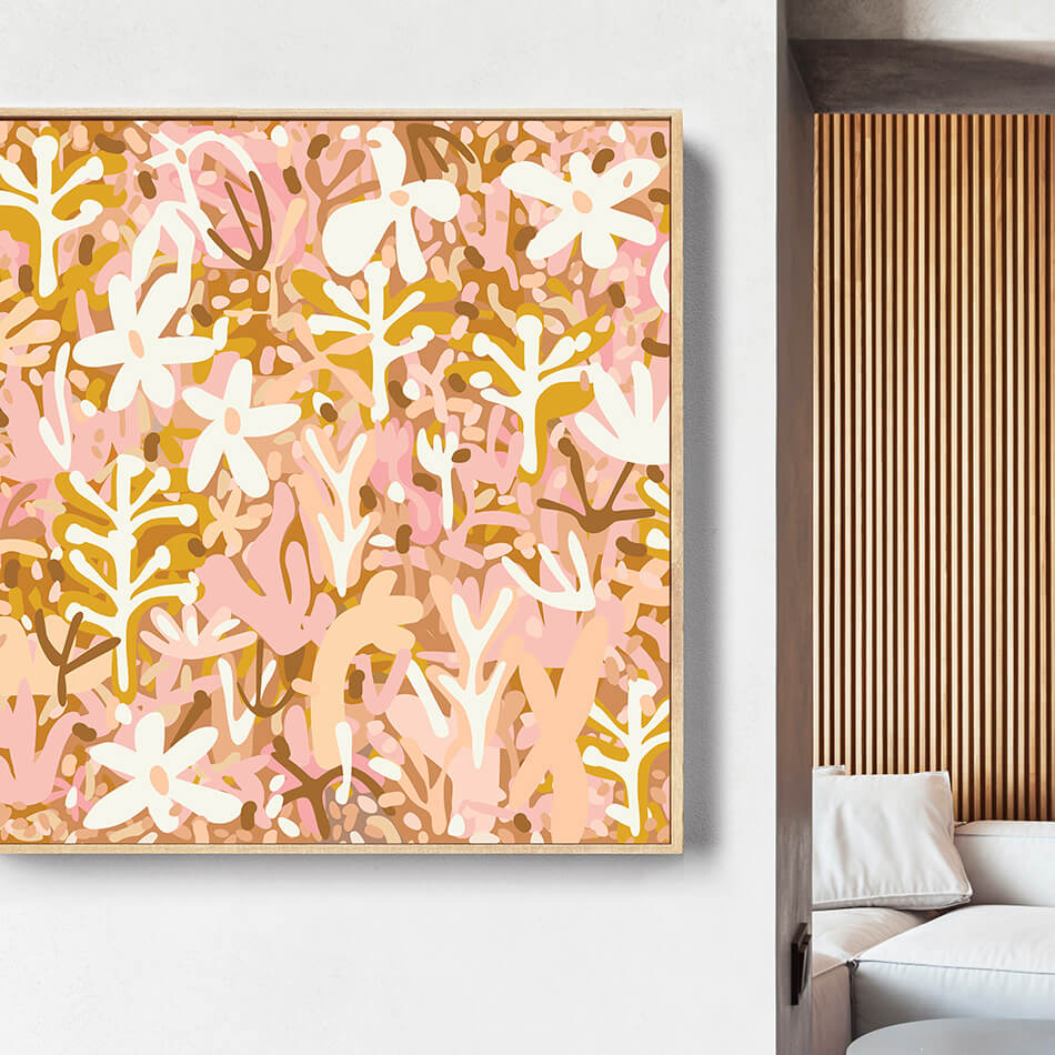 yellows and browns and pinks artwork on canvas earthy tones