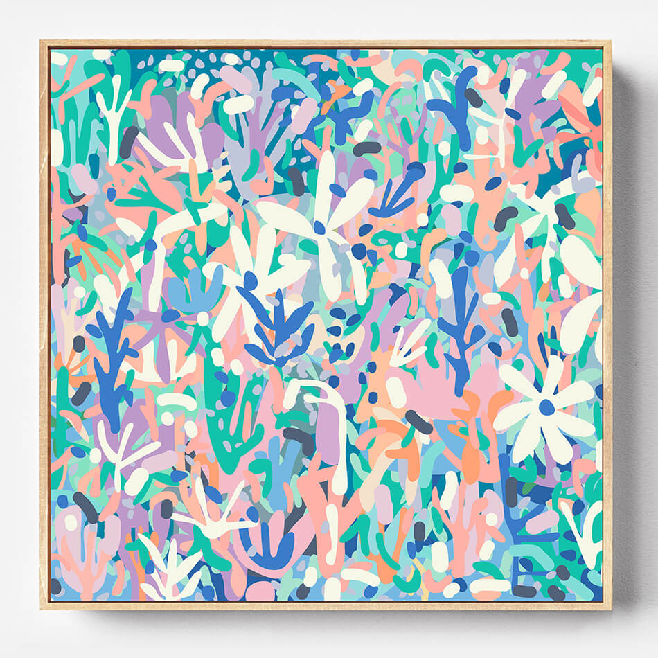 colourful artwork print blues and greens