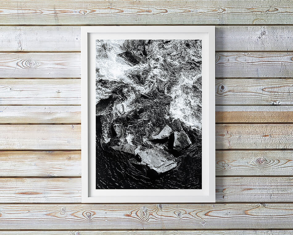 black and white photo print black and white interior print for wall of water in new zealand monochrome print
