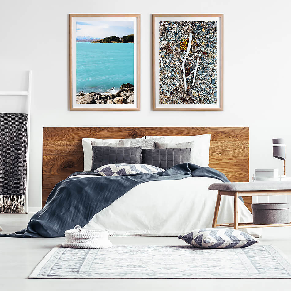 beach print lake tekapo new zealand south island photographic print of blue waters and rocks