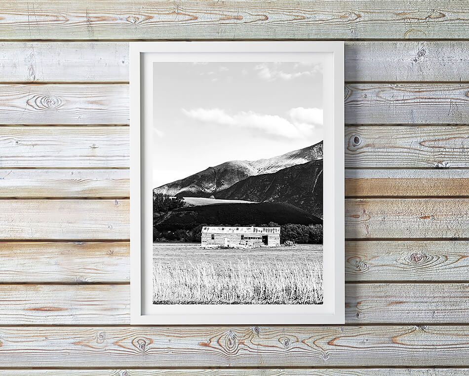 monochrome print black and white print of nature mountains in new zealand