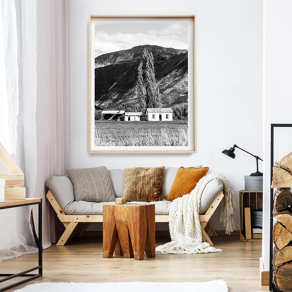 monochrome print black and white print of nature mountains in new zealand