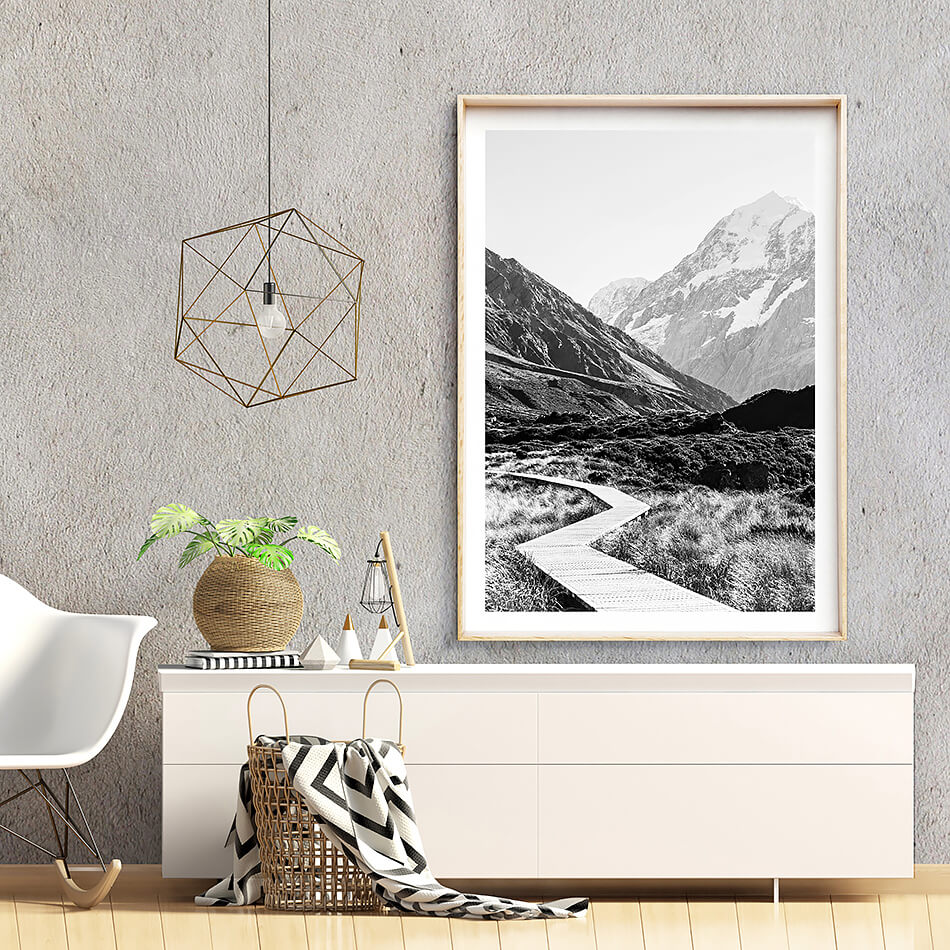 black and white print home interior monochrome interior print new zealand photography mount cook