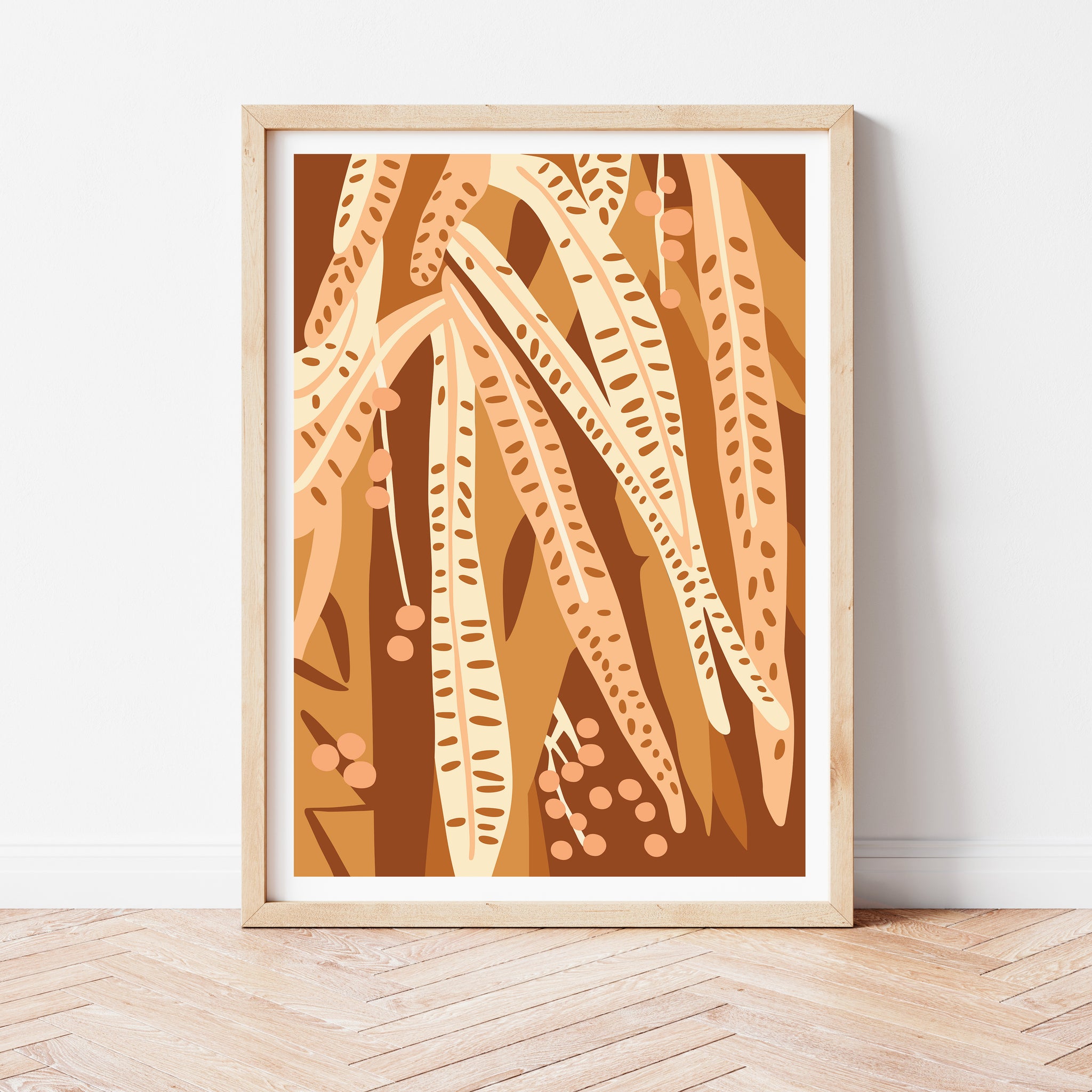 earthy toned art prints browns and reds and cream toned art print of flowers by Australian artist