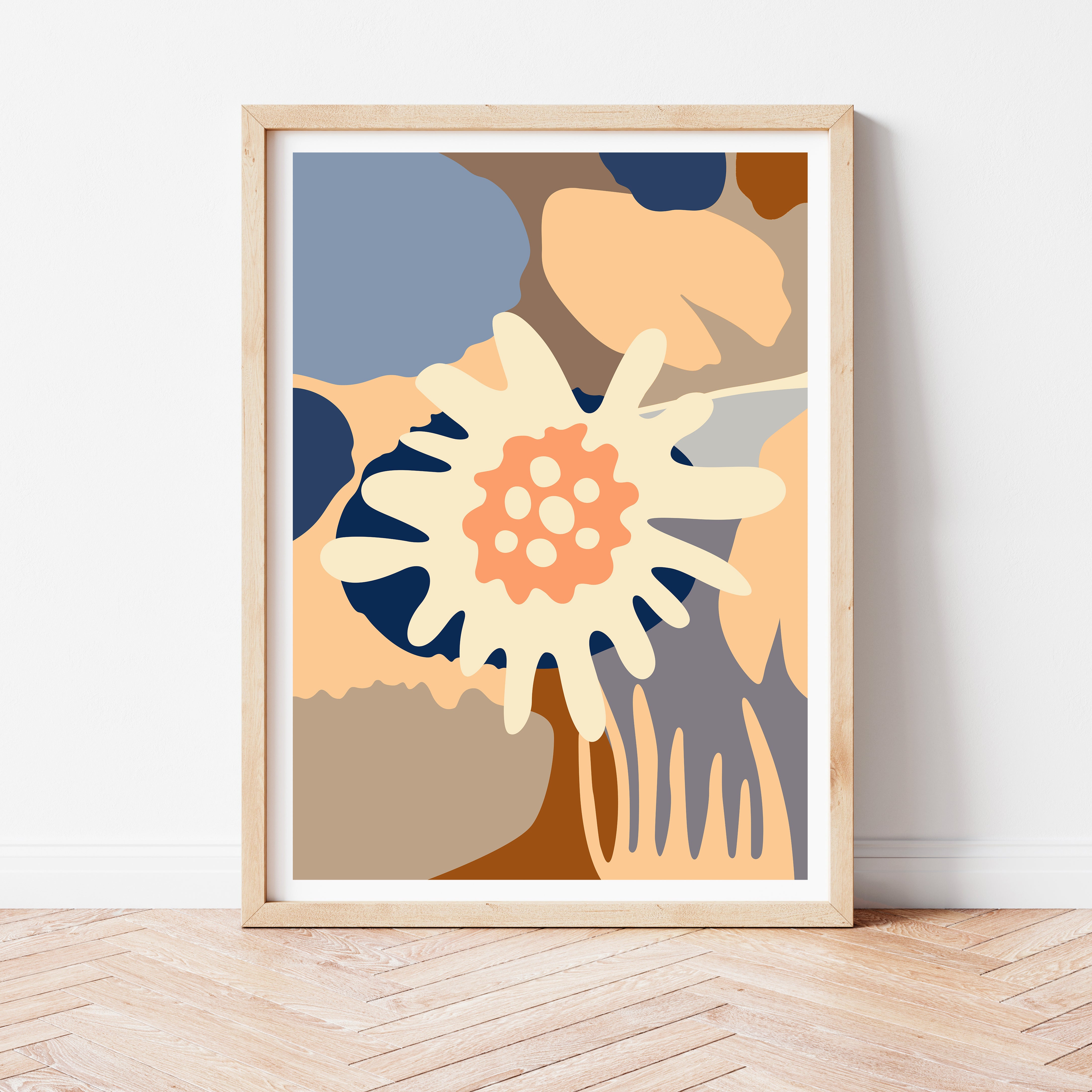 neutral toned earthy toned colourful artwork of flowers and cactus from australian artist