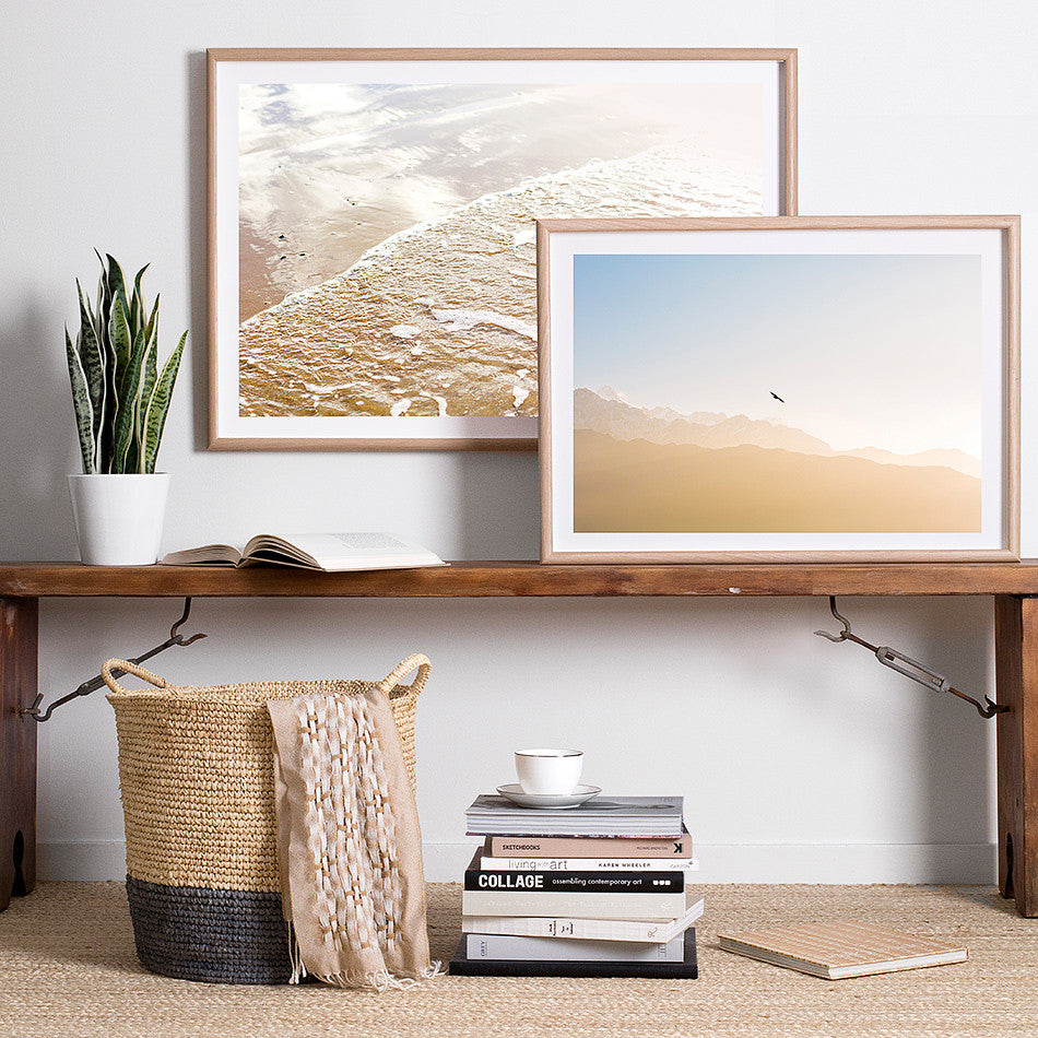 framed natural toned artwork print for wall coastal decor beach interior homewares sky photography